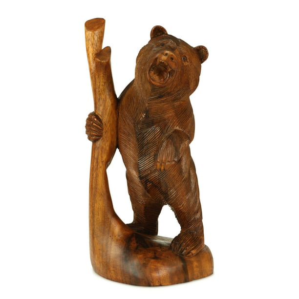 G6 Collection Wooden Hand Carved Standing Bear Statue Handcrafted Handmade Figurine Sculpture Art Rustic Lodge Cabin Outdoor Indoor Decorative Home Decor Accent Decoration Bear 